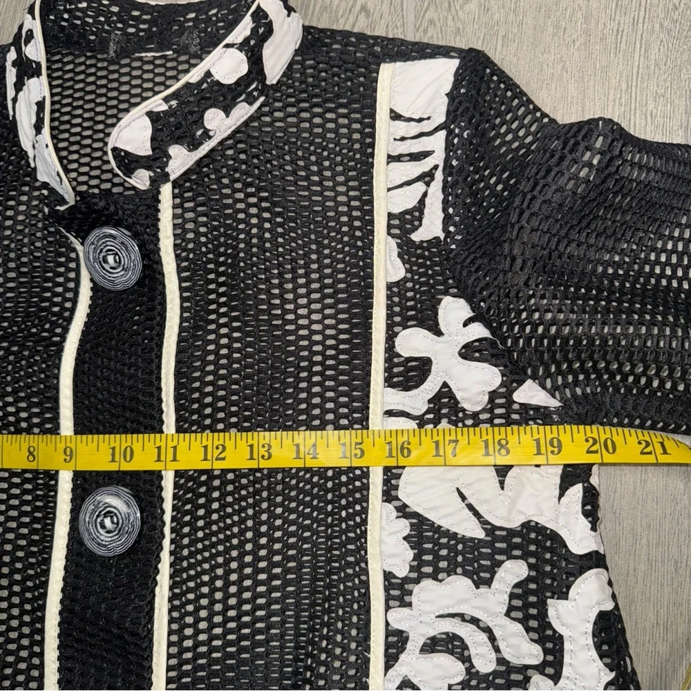 Haute Couture Paris Cardigan Medium Black White Ivory Sheer Art To Wear‎ *READ